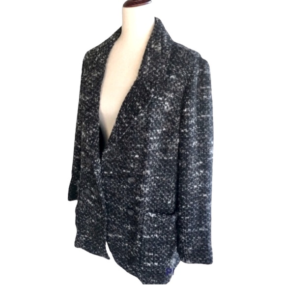 J. Jill Black Wool Blend Oversized Boucle Coat Small Black Camel Brown - Picture 4 of 8